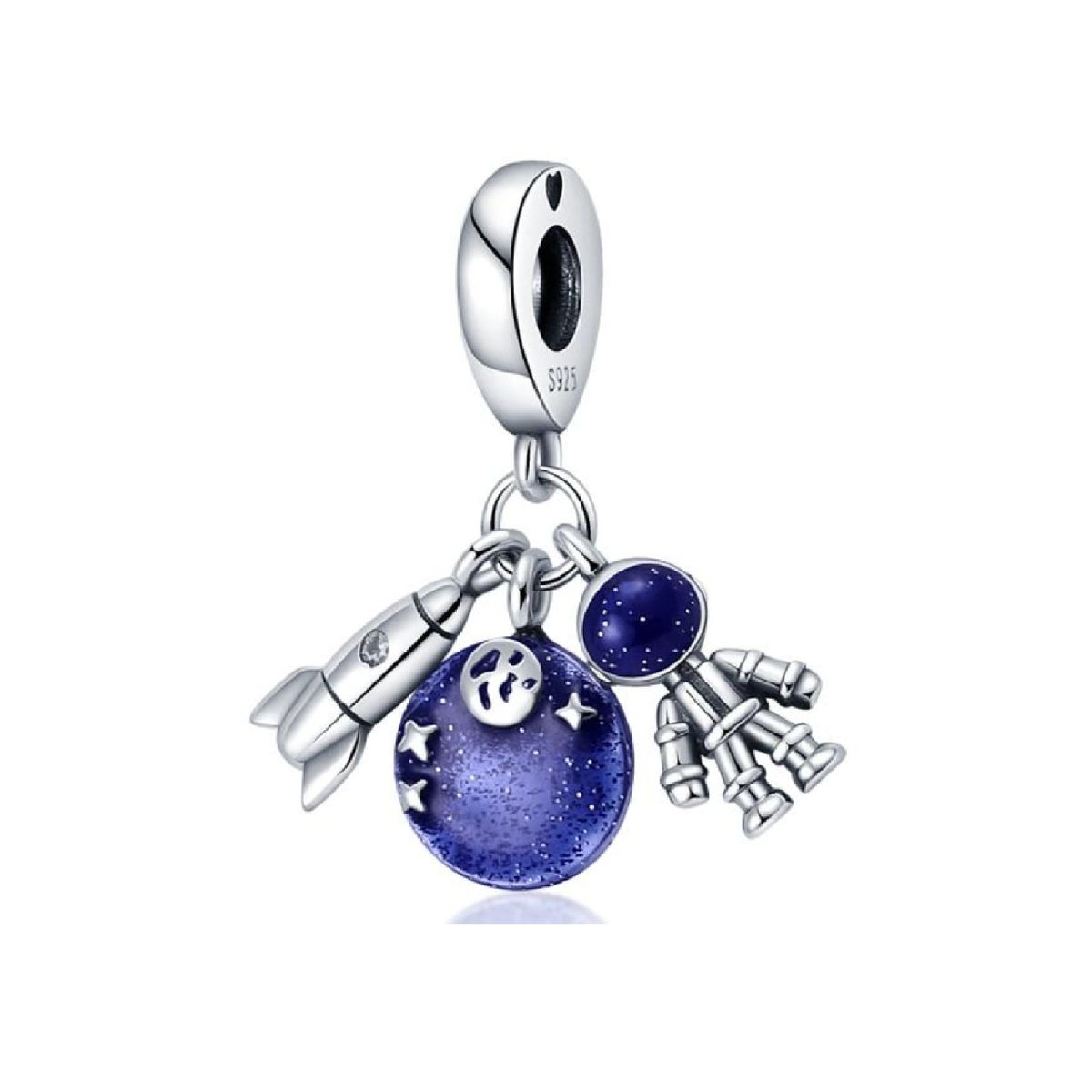 SILVER HEART - Charm Astronauta y Cohete en Plata Fina 925 SILVER HEART