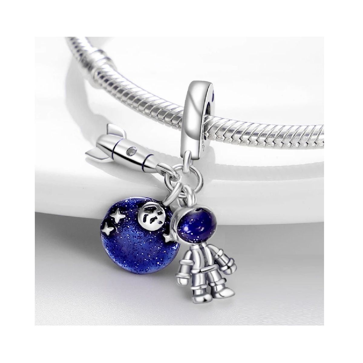 SILVER HEART - Charm Astronauta y Cohete en Plata Fina 925 SILVER HEART