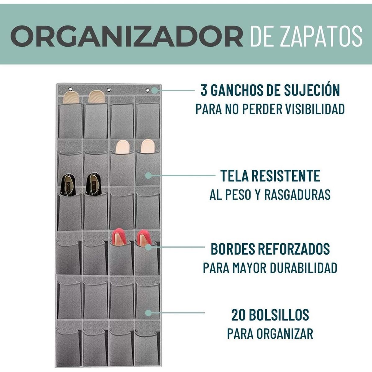 CASATUA - Organizador Zapatos Zapatero Colgante Puerta Closet 24 Pares