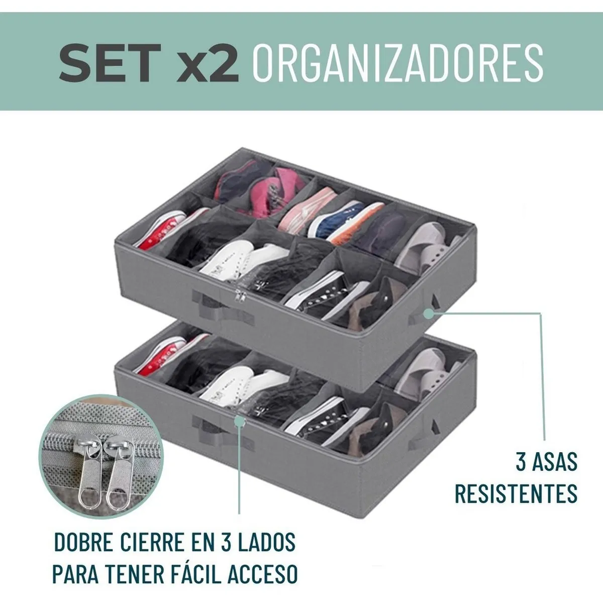 CASATUA - Organizador de Zapatos Almacenamiento Bajo Cama Zapatero x2