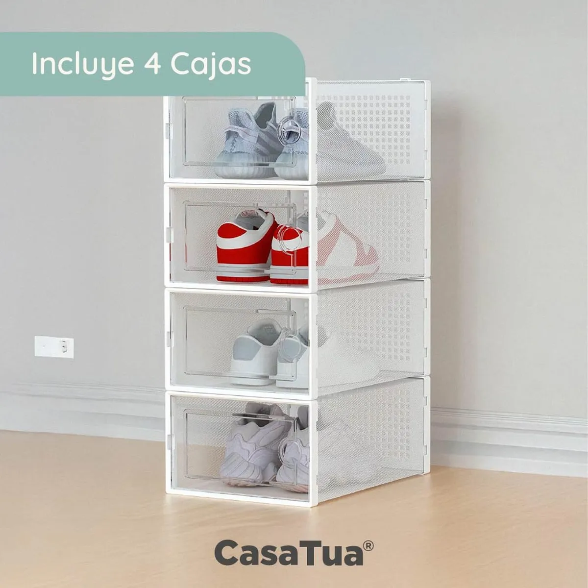 CASATUA - Cajas Organizador de Zapatos Set 4 Zapatero Apilable CasaTua