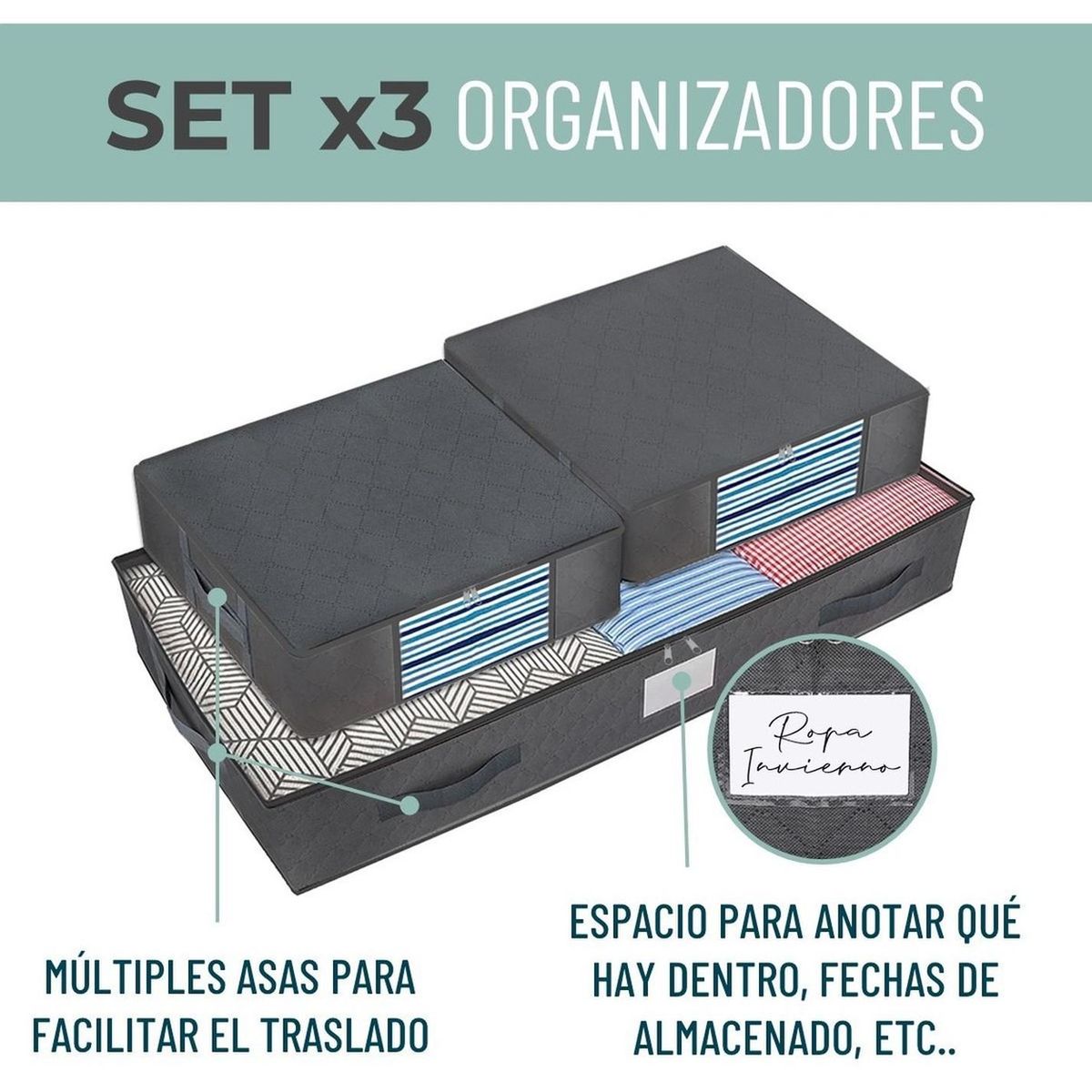 CASATUA - Organizador De Ropa Bajo Cama Casatua Almacenamiento Set X 3