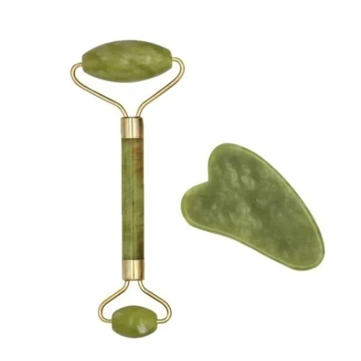 GENERICO - Rodillo Cuarzo Verde Jade Set Más Piedra Gua Sha