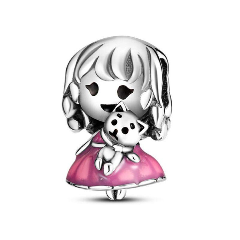 SILVER HEART - Charm Niña y Gato en Plata Fina 925 SILVER HEART