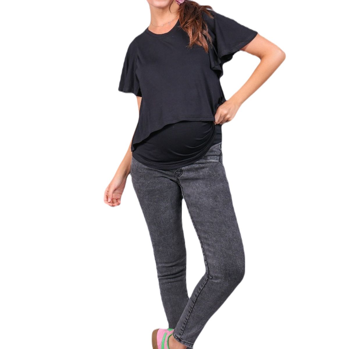 MADREMIA - Jeans Maternal Pitillo Gris Oscuro Madremia