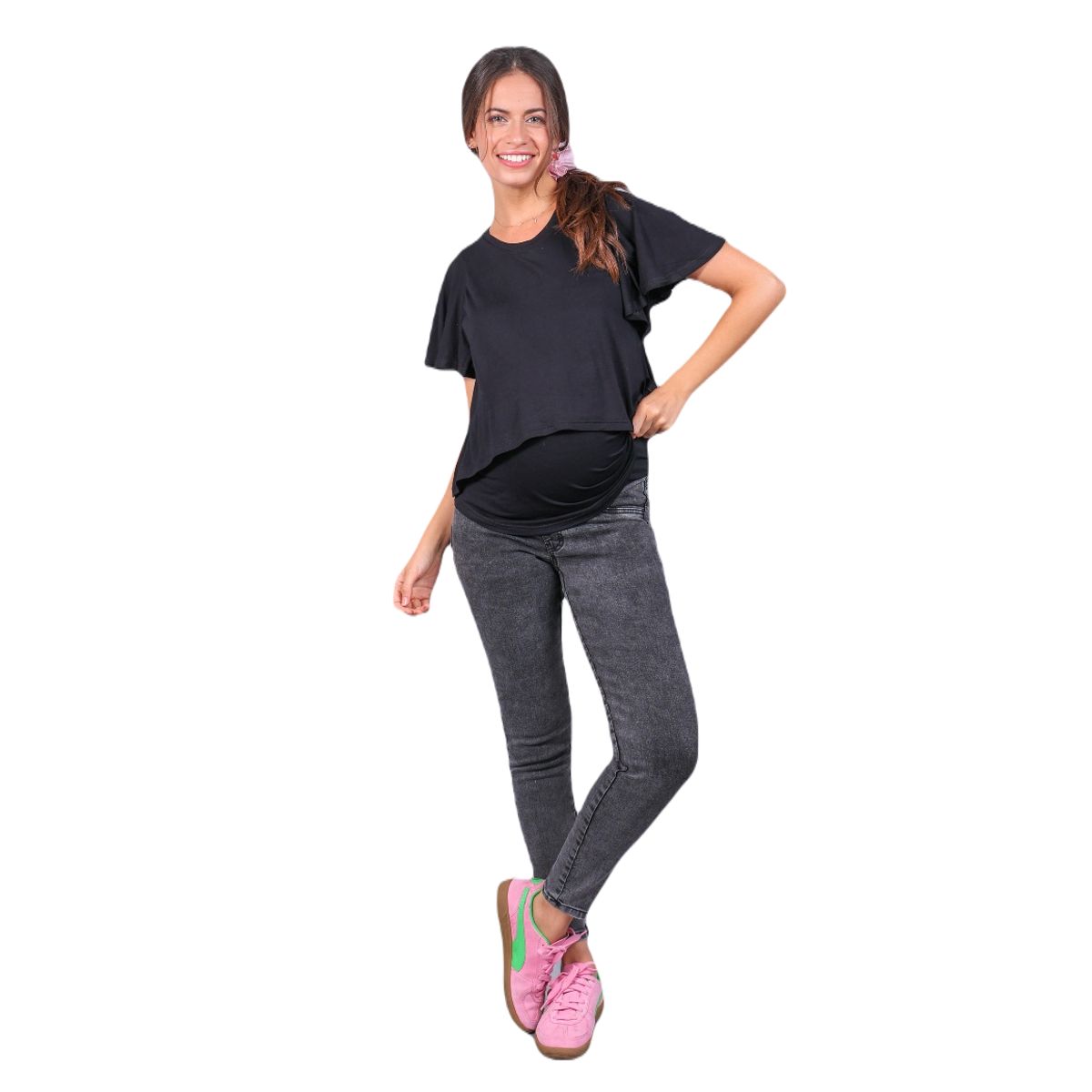 MADREMIA - Jeans Maternal Pitillo Gris Oscuro Madremia