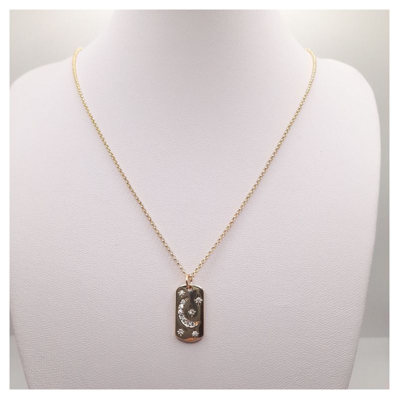 CAT JOYAS - Cadena enchapada en oro con colgante de luna y estrellas con circones
