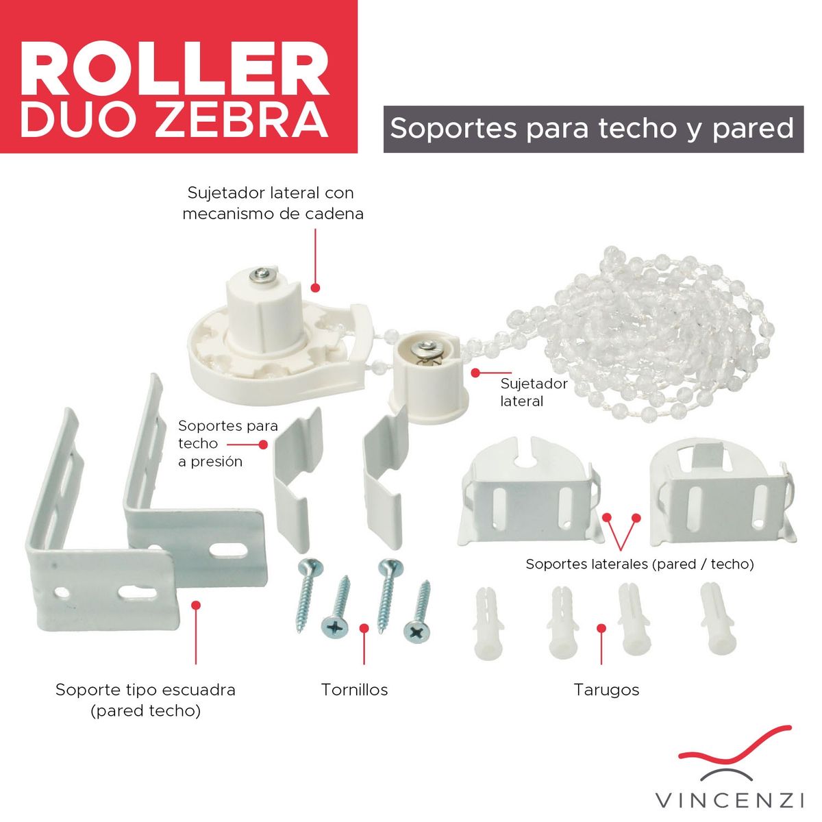 VINCENZI - Cortina Roller Duo 1.8 X 2.4M Blanco Oats Vincenzi