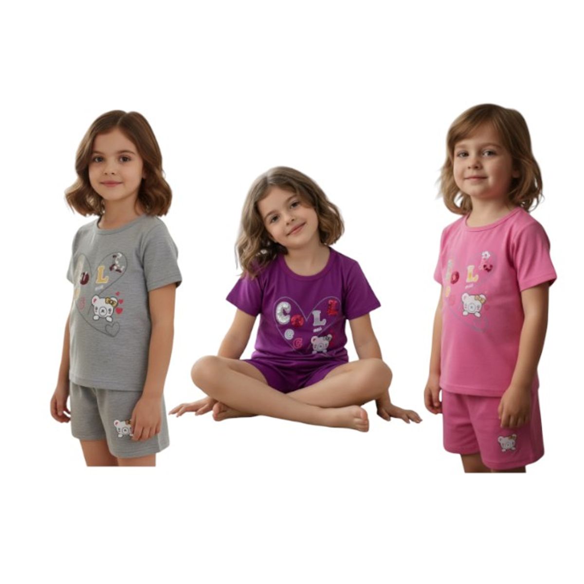 GENERICO - Pack 3 Pijamas Niña Manga Corta Algodón Diseños Variados.