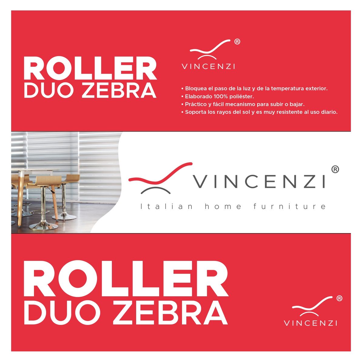 VINCENZI - Cortina Roller Duo Lino Blanco Grain 220x240cm