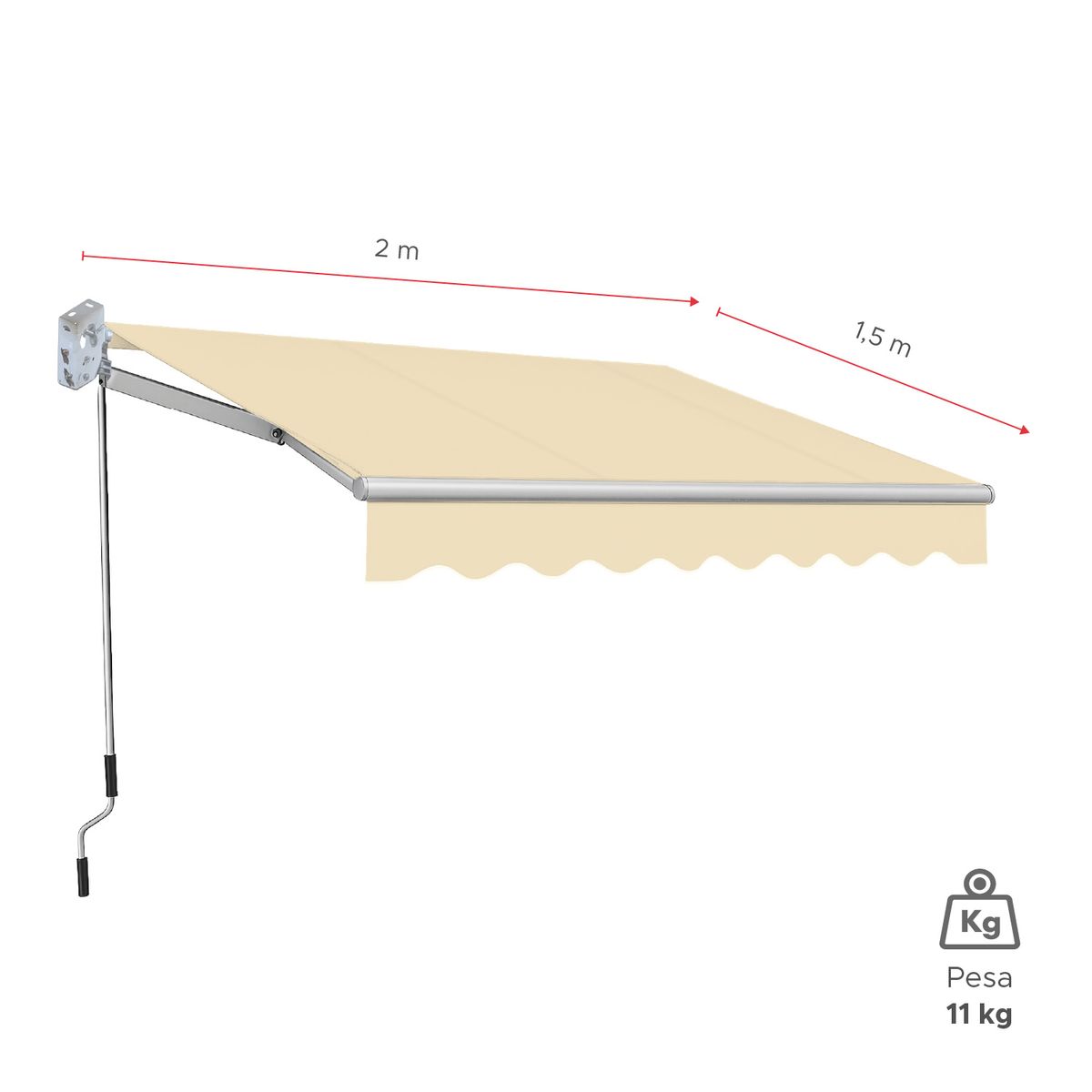 VINCENZI - Toldo con brazo retractil Terrazas 2 x 1,5 Mts Beige