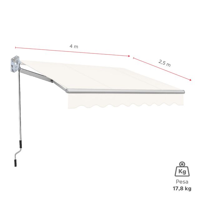 VINCENZI - Toldo con brazo retráctil Terrazas 4x25 Mts Blanco