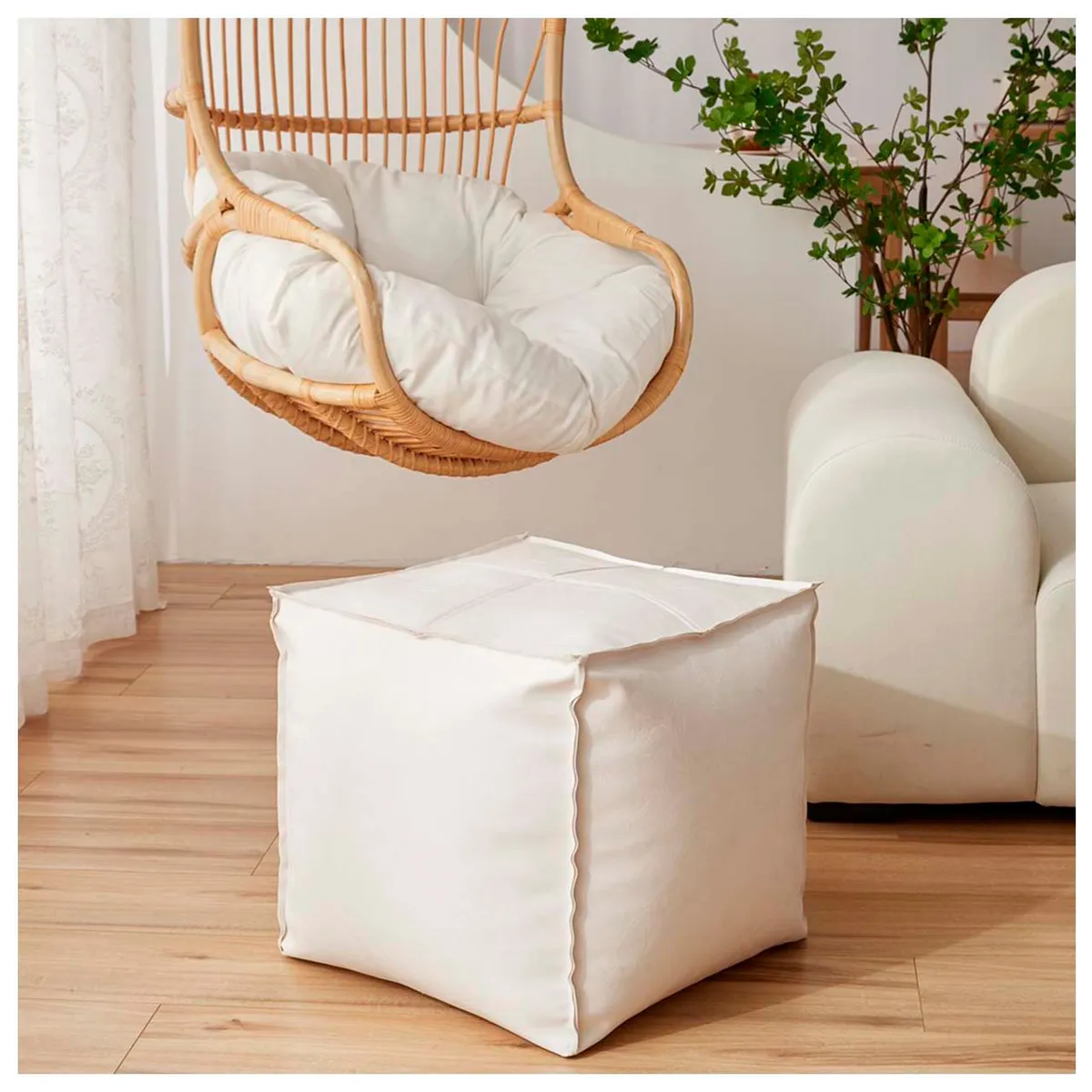 GENERICO - Pufs otomano de estilo nórdico Crema 45x45 cm