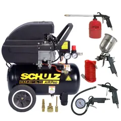 SCHULZ - Kit de Compresor de aire 2HP, 25 litros + Set 8 Accesorios.