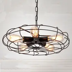 GENERICO - Lampara Colgante Vintage Industrial Negra forma de Ventilador 5 Luces