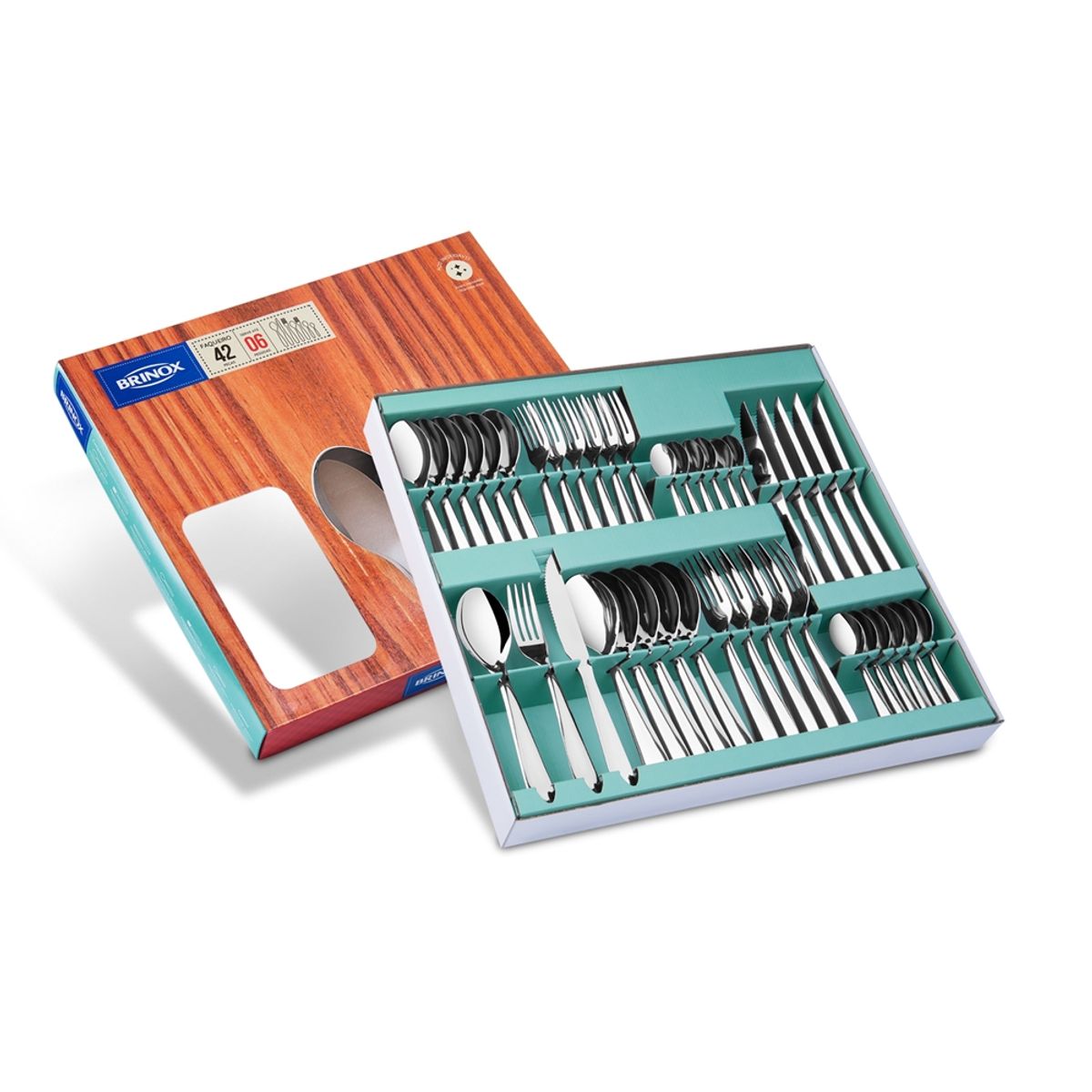 BRINOX - JUEGO DE CUBIERTOS DE ACERO INOXIDABLE BELLAGIO 42 PIEZAS