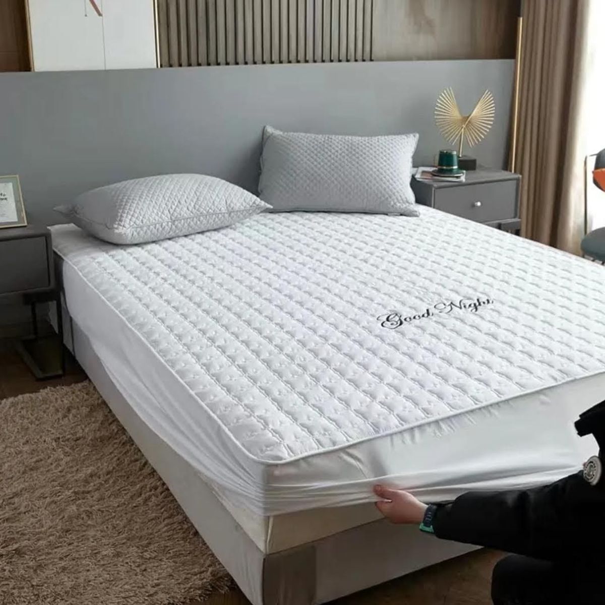 ANGELES DEL HOGAR - Cubrecolchon Impermeable King + 2 Fundas de Almohadas Blanco