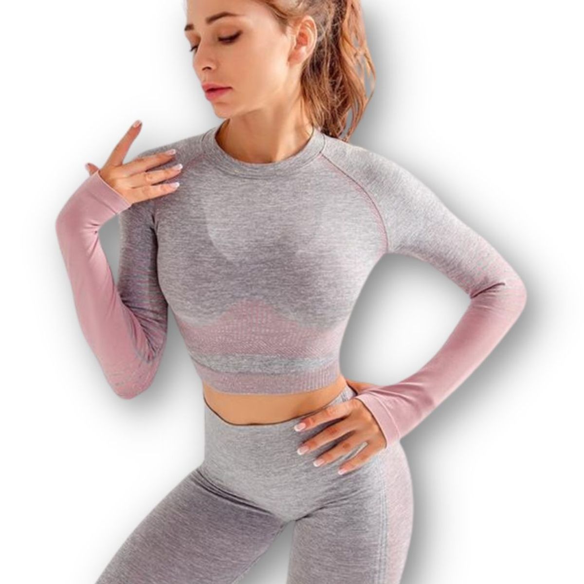 WILD TRAVEL - Conjunto Fitness Gimnasio 2 Piezas Manga Larga Sin Costuras