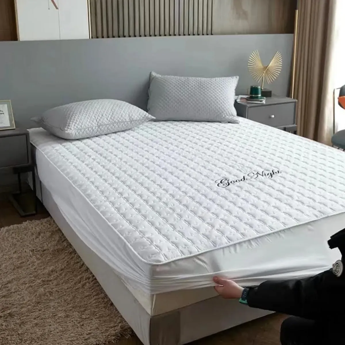 ANGELES DEL HOGAR - Cubrecolchon Impermeable 2 Plazas + 2 Fundas de Almohadas Blanco