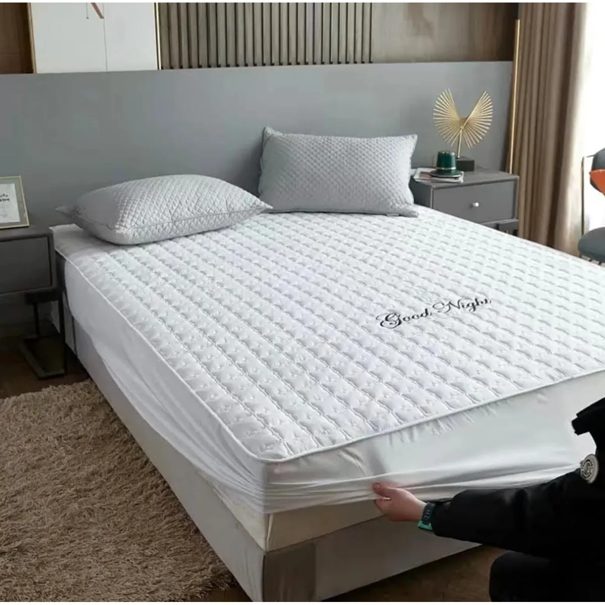 ANGELES DEL HOGAR - Cubrecolchon Impermeable 2 Plazas + 2 Fundas de Almohadas Blanco