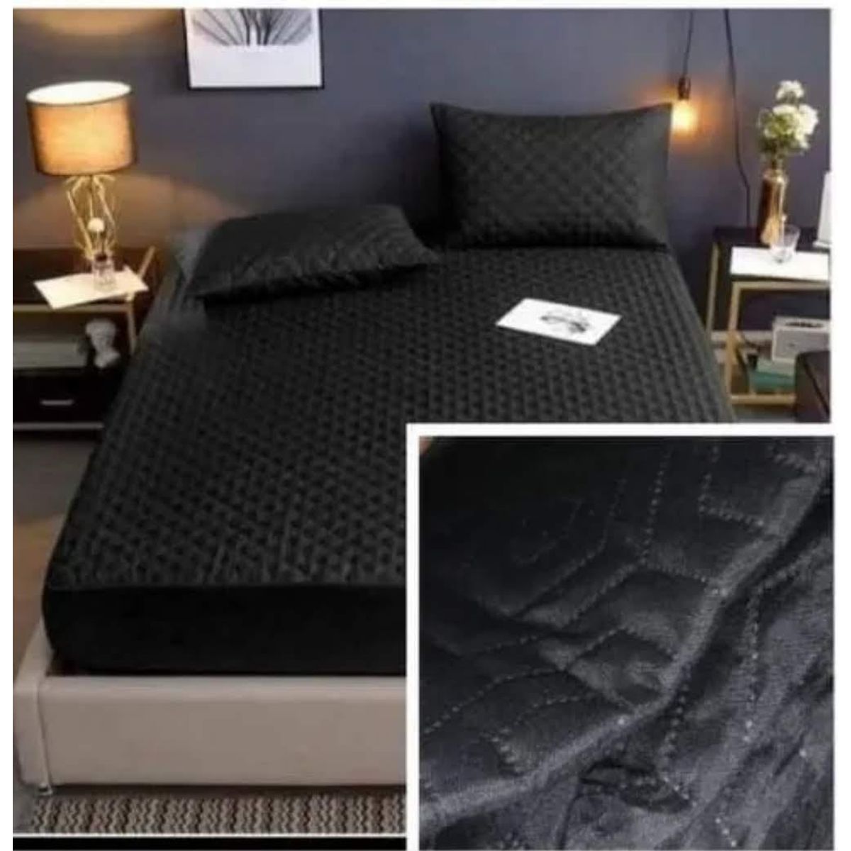 ANGELES DEL HOGAR - Cubrecolchon Impermeable Plaza y media + 1 Funda de Almohada Negro