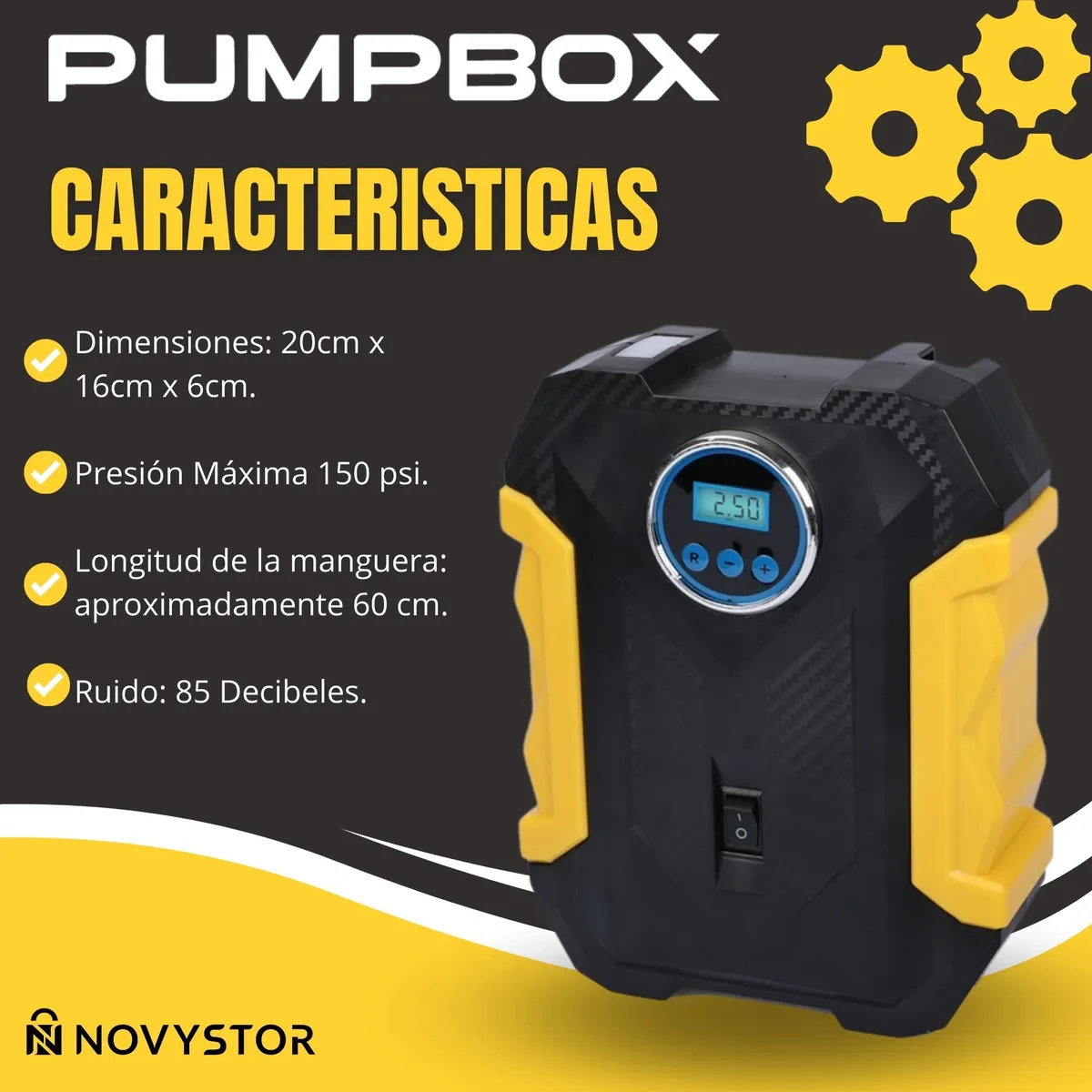 NOVYSTOR - Compresor De Aire Portátil Digital 12v Todo Neumático
