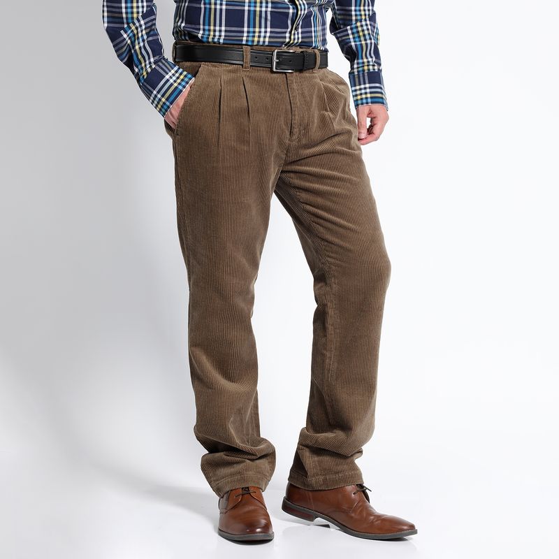 KOTTING - Pantalón Cotelé Con Pinzas Beige Oscuro KOTTING