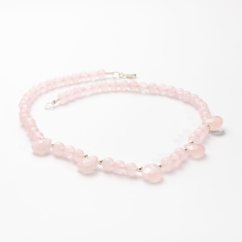 MCPTIENDATALLER - Collar de piedras cuarzo rosa gotas