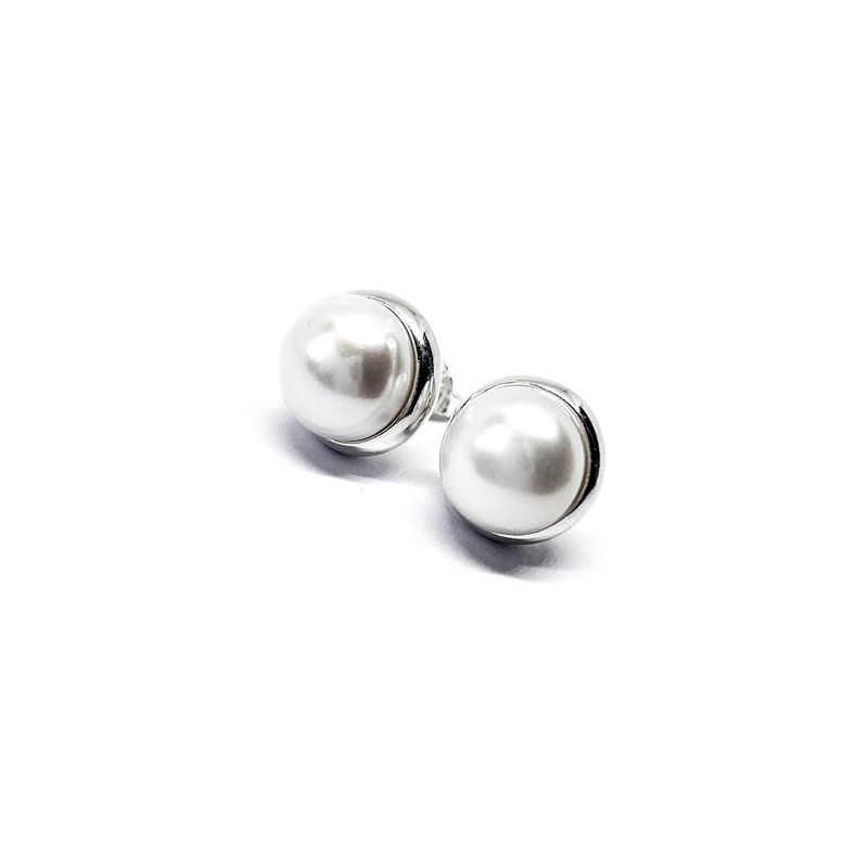 MOR JOYAS - Aro Plata Ley 950 Perla Natural 8mm Con Borde Plata