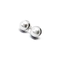 MOR JOYAS - Aro Plata Ley 950 Perla Natural 8mm Con Borde Plata
