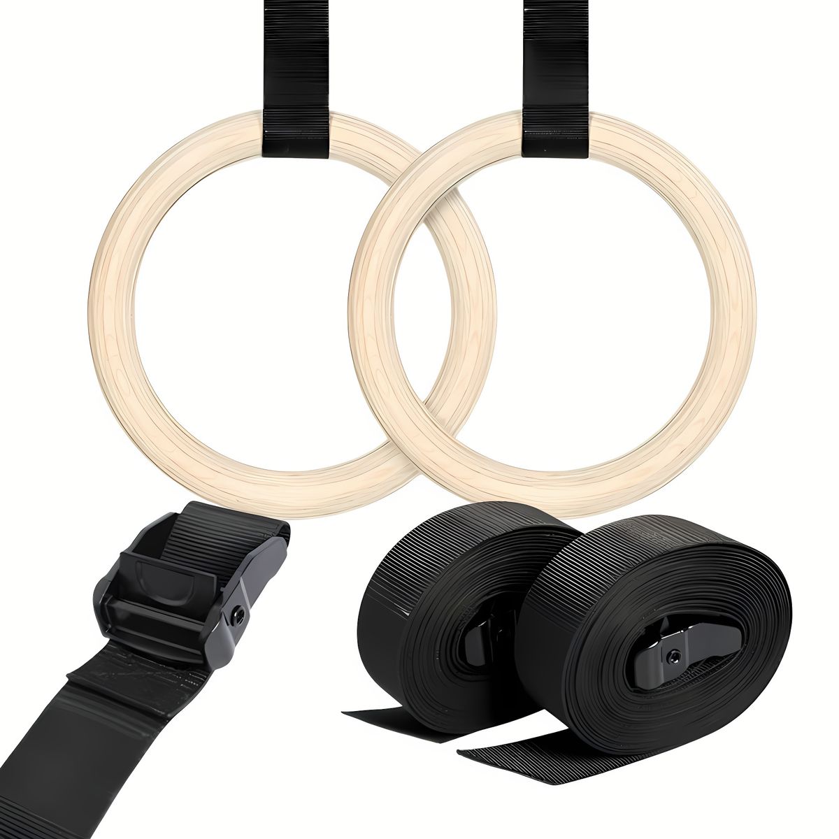 NOVYSTOR - Anillas Olímpicas Madera con hebillas metálicas Calistenia