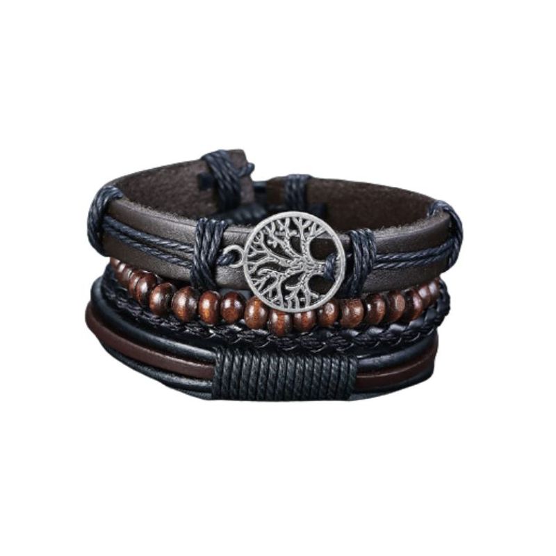 GENERICO - Pulsera De Cuero Ajustable Unisex Arbol De La Vida