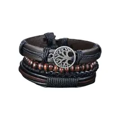 GENERICO - Pulsera De Cuero Ajustable Unisex Arbol De La Vida