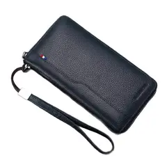 GENERICO - Chequera Gruesa Cuero Genuino Lujo Bison Denim Mod Acordeón