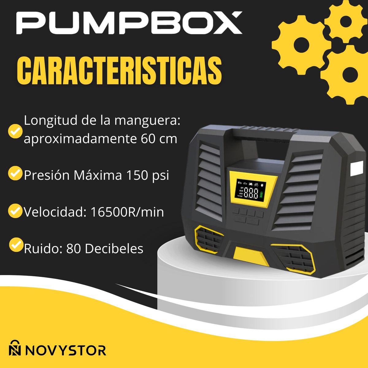 NOVYSTOR - Compresor De Aire Portátil Digital 12v Profesional