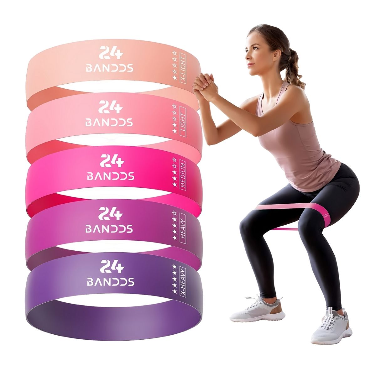 NOVYSTOR - Kit 5 Bandas elasticas de resistencia rosa fitness + Bolso