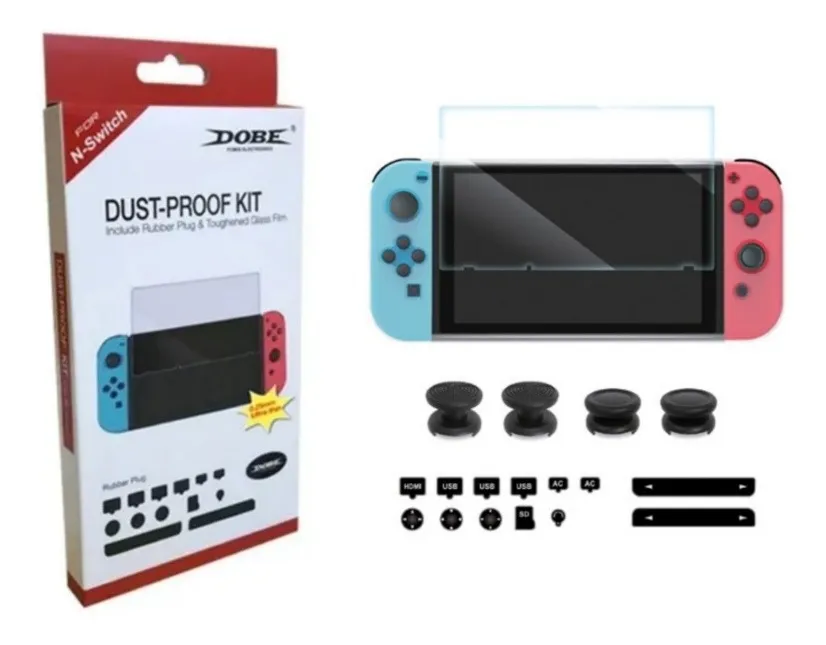 DOBE Kit Protector Anti Polvo Nintendo Switch Lámina Mica + Goma
