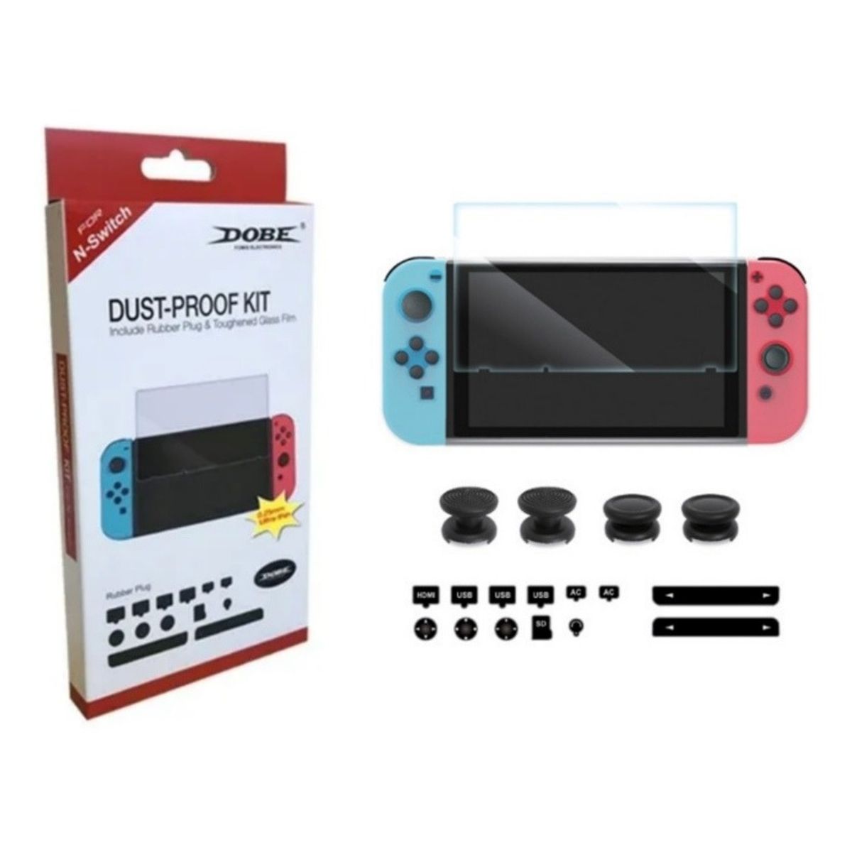 DOBE - Kit Protector Anti Polvo Nintendo Switch Lámina Mica + Goma