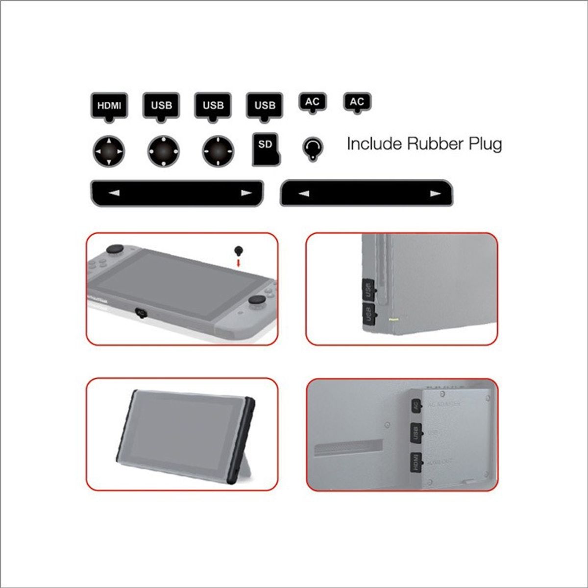 DOBE - Kit Protector Anti Polvo Nintendo Switch Lámina Mica + Goma