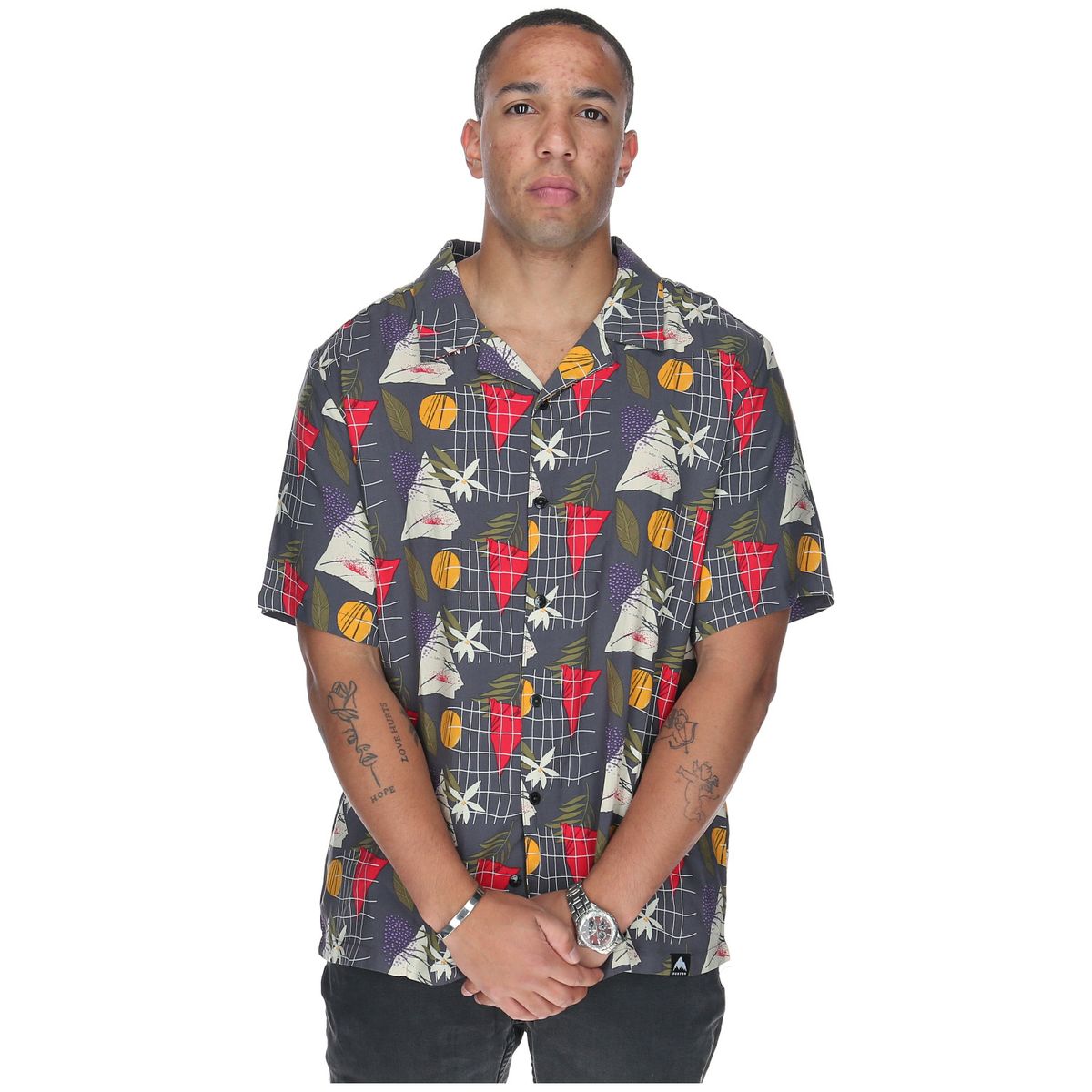 BURTON - Camisa M/C Hombre Tropical Geometry Negro BURTON