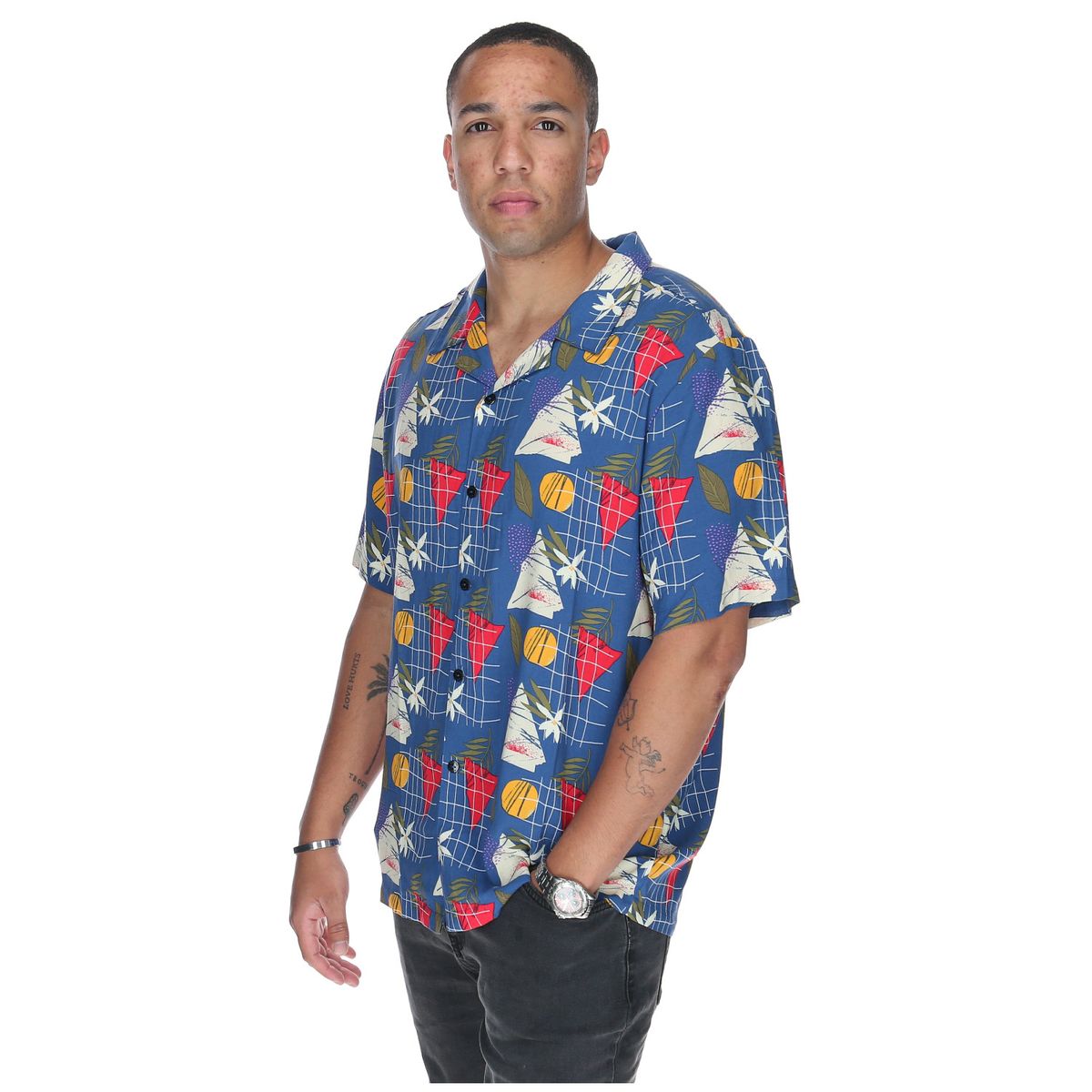 BURTON - Camisa M/C Hombre Tropical Geometry Azul BURTON