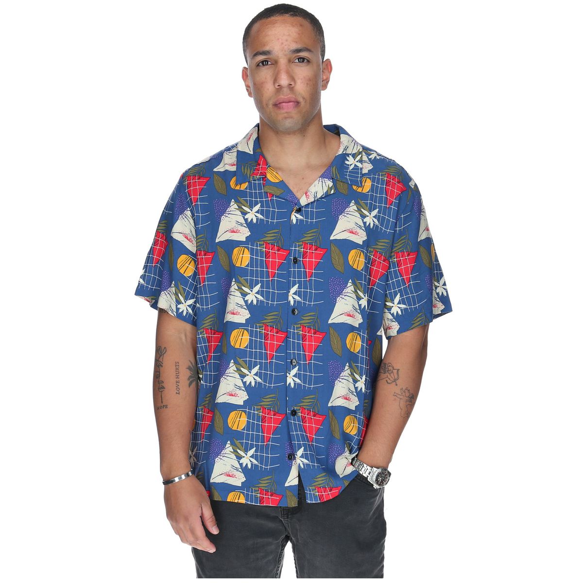 BURTON - Camisa M/C Hombre Tropical Geometry Azul BURTON