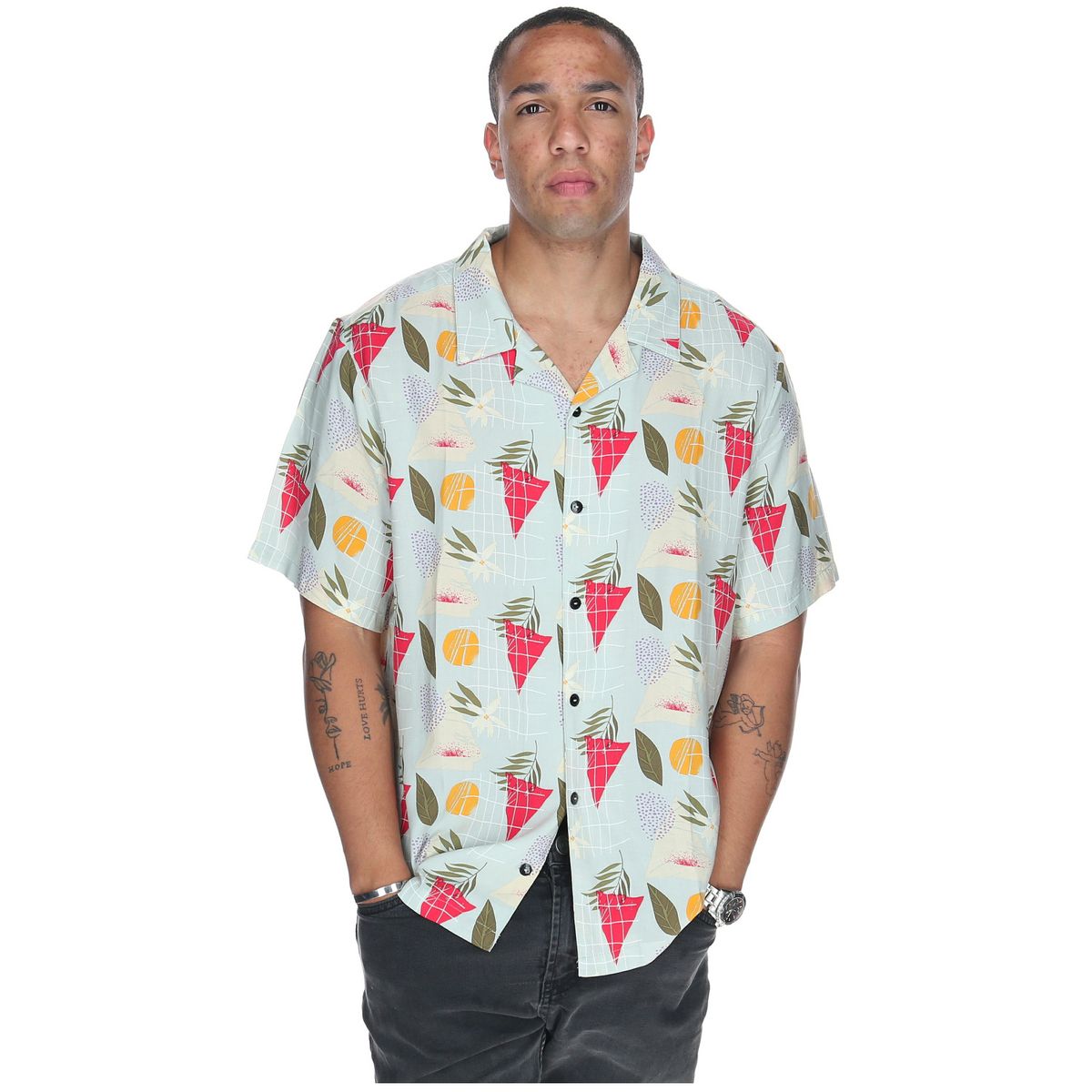 BURTON - Camisa M/C Hombre Tropical Geometry Azul BURTON