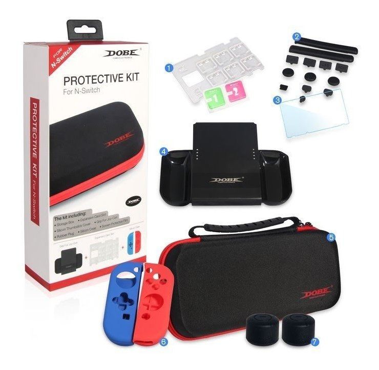 DOBE Kit Protector Nintendo Switch Bolso Lámina Grip Case Joy Con