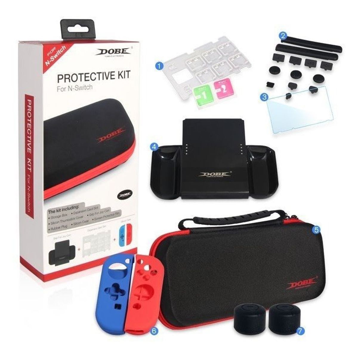 DOBE - Kit Protector Nintendo Switch Bolso Lámina Grip Case Joy Con