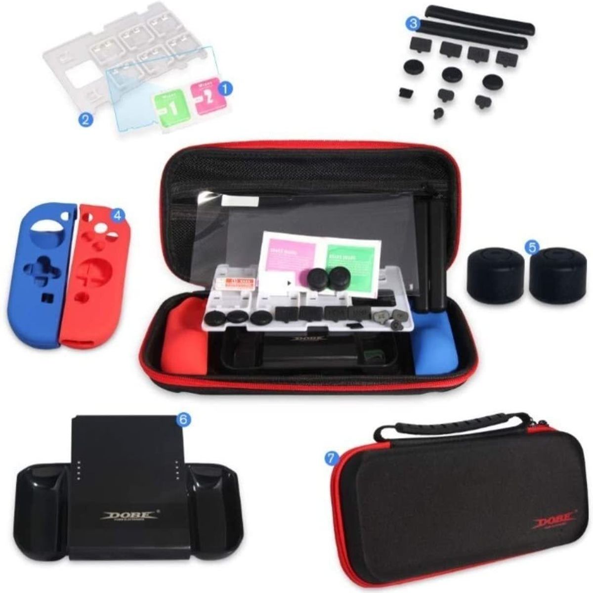 DOBE - Kit Protector Nintendo Switch Bolso Lámina Grip Case Joy Con