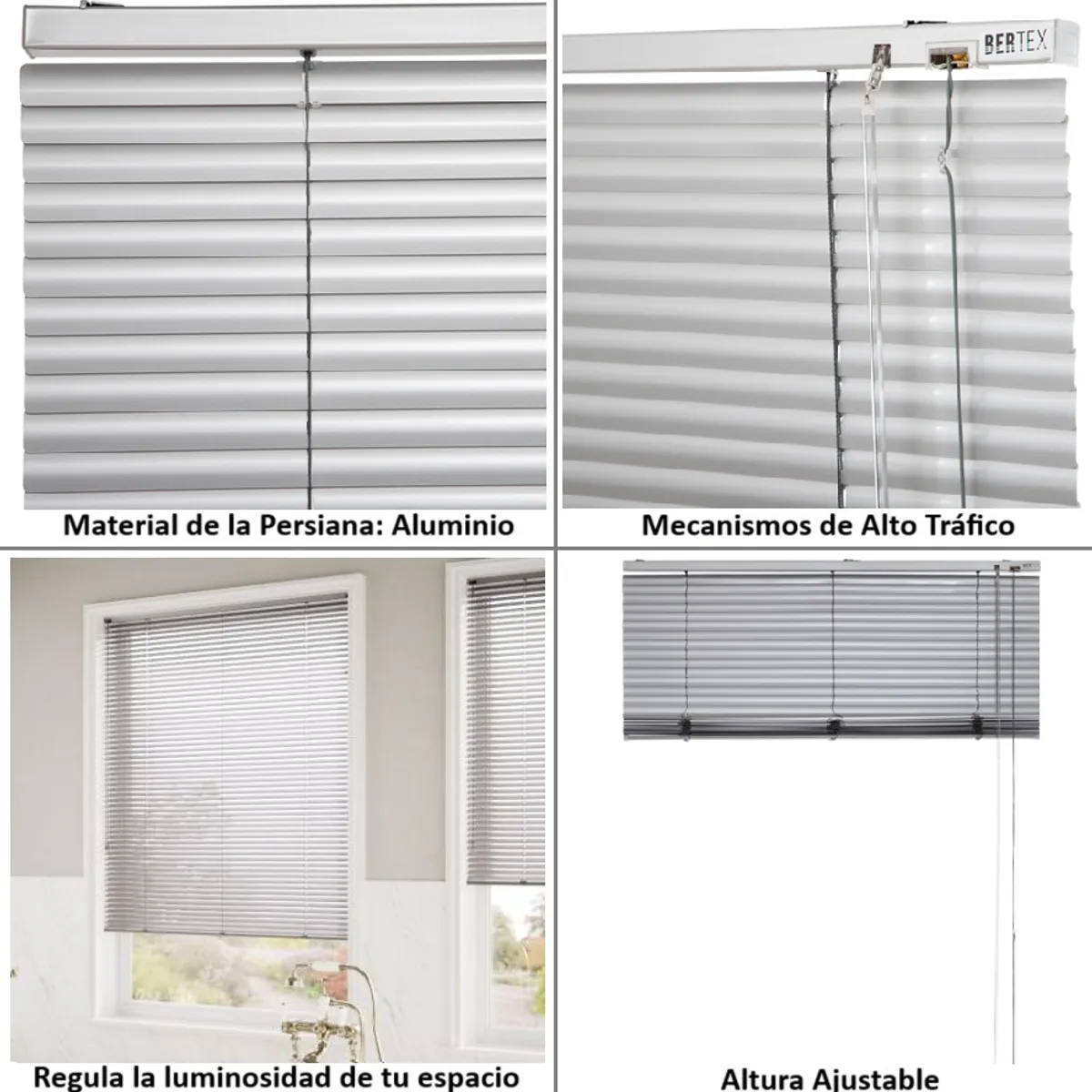 BERTEX - Persiana de aluminio Plata 155cm ancho x140cm alto Láminas 25mm BERTEX