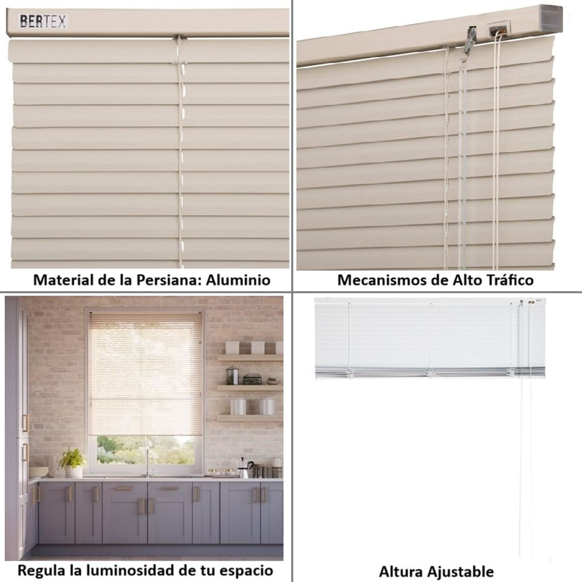 BERTEX - Persiana de aluminio Crema 85cm ancho x 140cm alto Láminas 25mm BERTEX