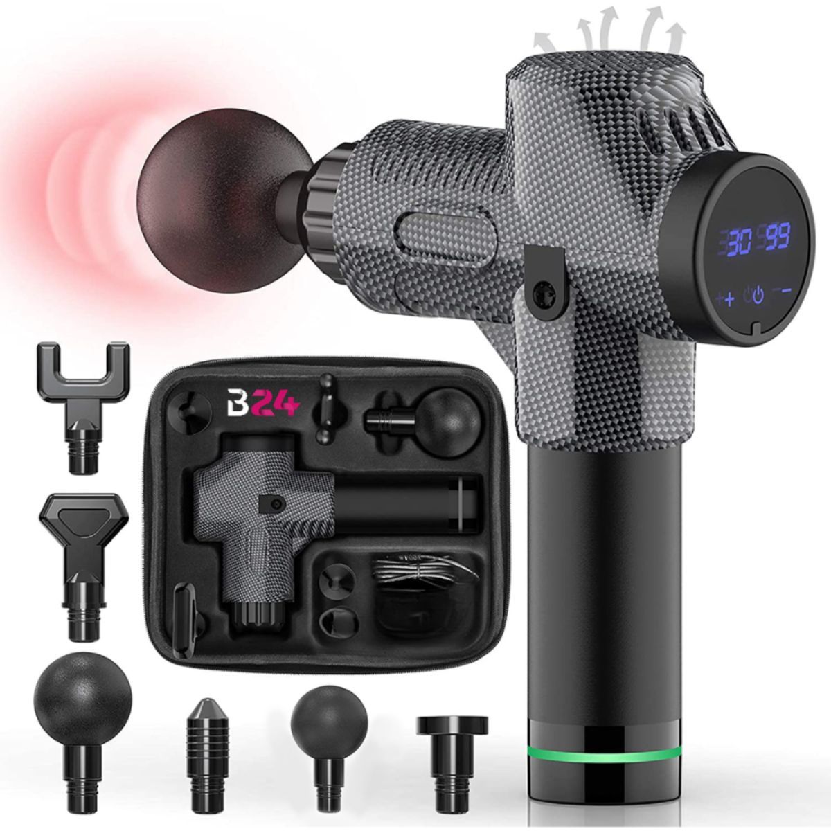 NOVYSTOR - Masajeador Muscular Pistola Profesional Kine 6 Cabezal