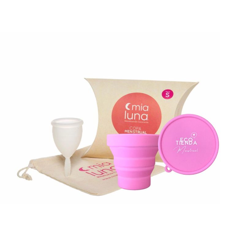 MIALUNA - COPA MENSTRUAL MIALUNA TALLA S BLANCA  VASO ESTERILIZADOR ROSADO